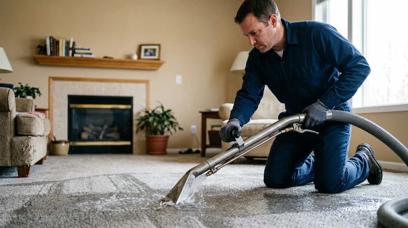 Water damage restoration technician working near Trinity, TX